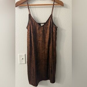 Brown copper metallic mini slip dress